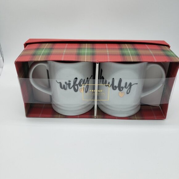 Fringe Studio Wifey and Hubby Heart Porcelain Mugs in Original Box - Picture 3 of 15